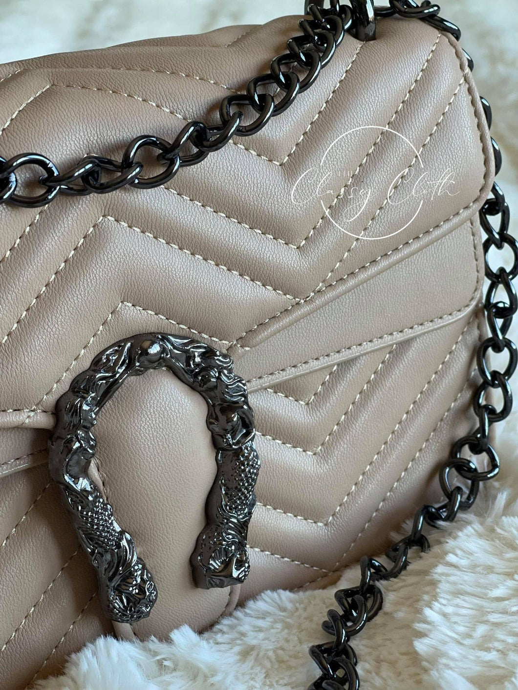 Elegant Shoulder Handbag Quilted Fabric - Taupe RTS